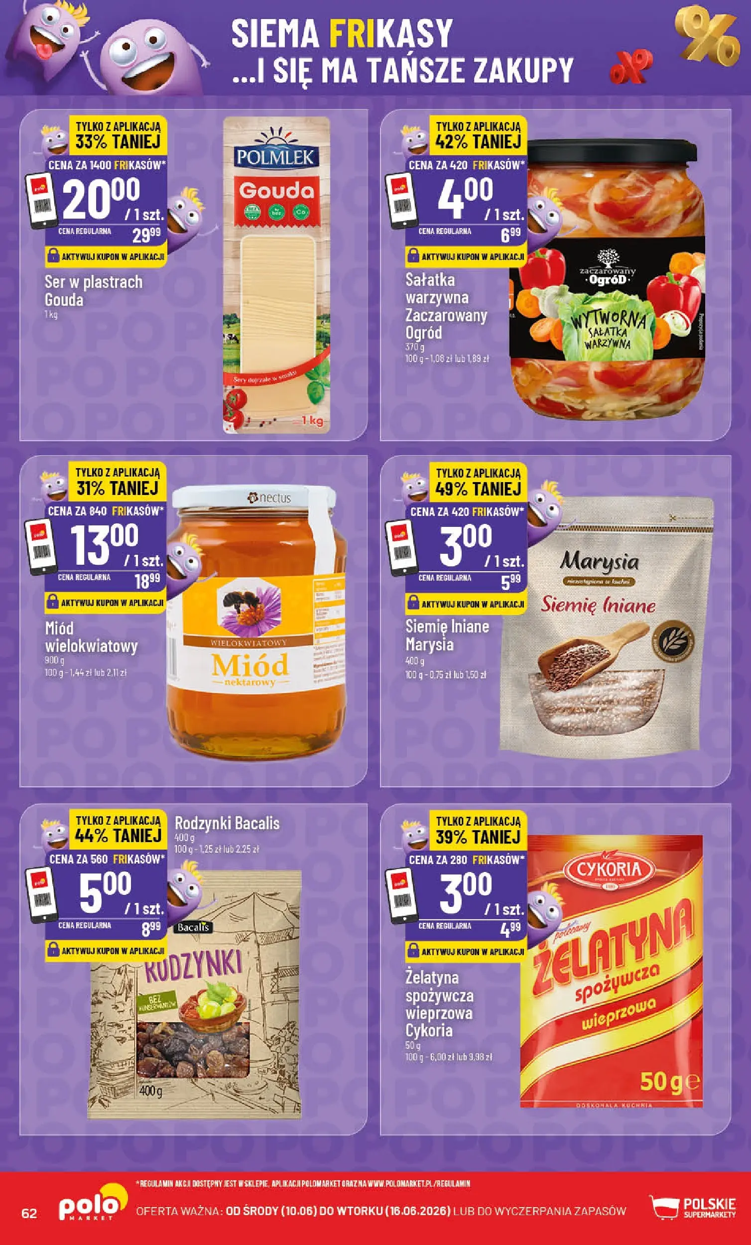 Nowa POLOmarket gazetka od jutra 10.06.2026 | Strona: 62 | Produkty: Sery, Ser, Sałatka, Rodzynki