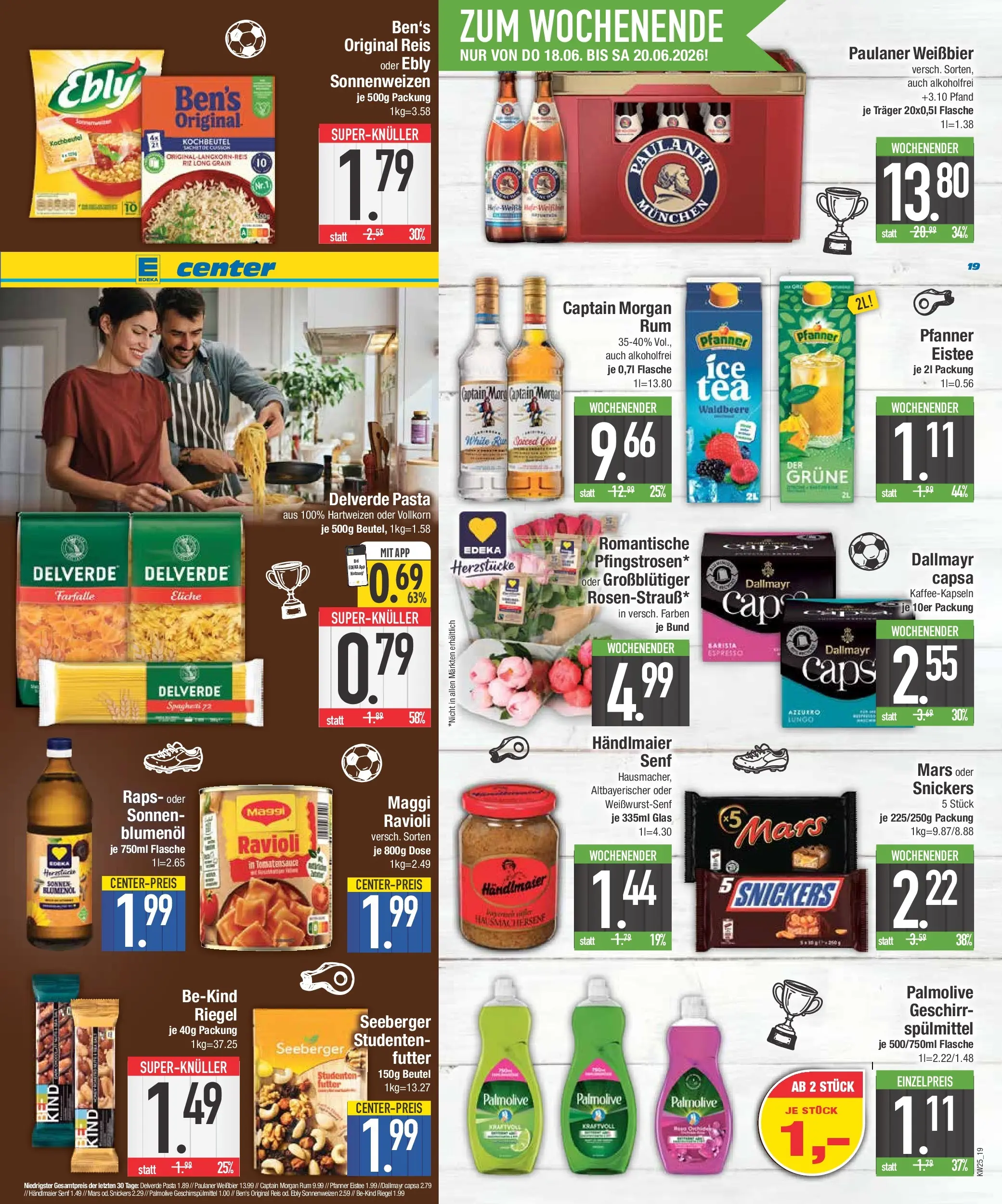 E center Prospekt Ingolstadt (ab 14.06.2026) zum Blättern | Seite: 19 | Produkte: Snickers, Captain morgan, Reis, Paulaner