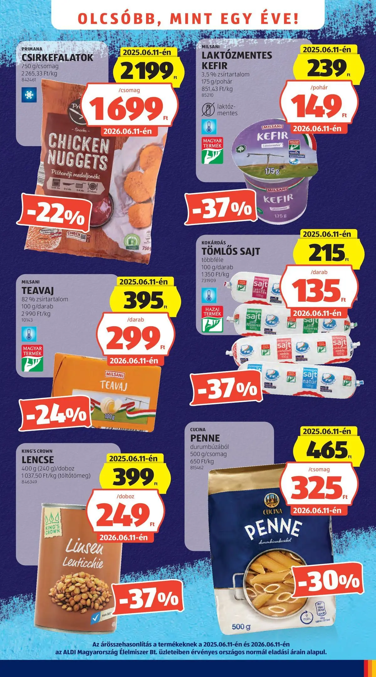 Aldi aktuális akciós újság - 2026.06.11.-tól⏳Szórólap | Oldal: 3 | Termékek: Tomlos sajt, Kefir, Teavaj, Penne Aldi aktuális akciós újság - 2026.06.11. -tól/töl > akció, lapozható szórólap 🛍️ | Oldal: 3 | Termékek: Tomlos sajt, Kefir, Teavaj, Penne
