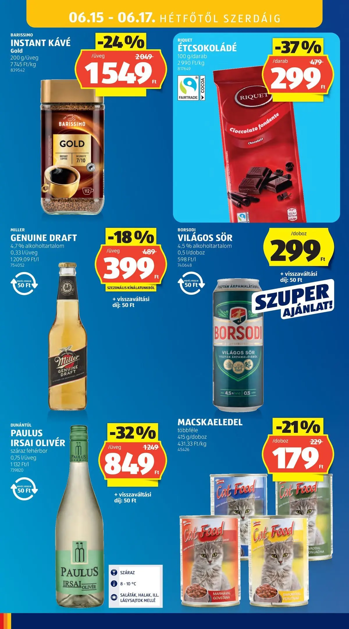 Aldi aktuális akciós újság - 2026.06.11.-tól⏳Szórólap | Oldal: 42 | Termékek: Macskaeledel, Kávé, Sör, Instant kávé Aldi aktuális akciós újság - 2026.06.11. -tól/töl > akció, lapozható szórólap 🛍️ | Oldal: 42 | Termékek: Macskaeledel, Kávé, Sör, Instant kávé