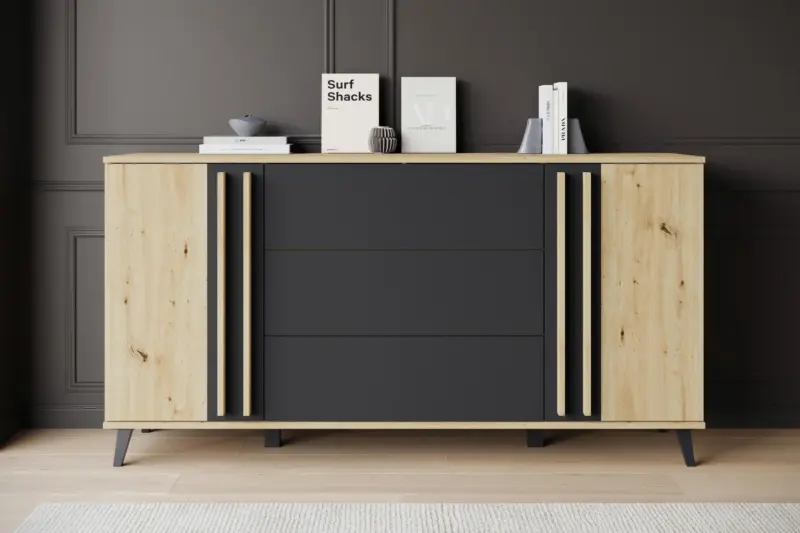 Sideboard Helsinki 150 Eiche Artisan/Schwarz