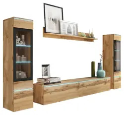 Wohnwand Vera ca.240x130x33cm Eiche Wotan mit LED