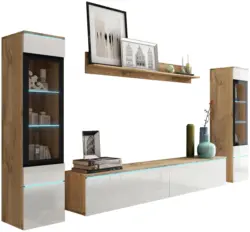 Wohnwand Vera 4-tlg. ca. 240x130cm Eiche Wotan/Wei&szlig;