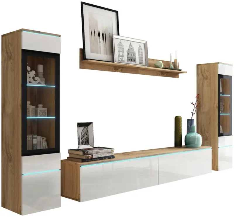 Wohnwand Vera 4-tlg. ca. 240x130cm Eiche Wotan/Wei&szlig;
