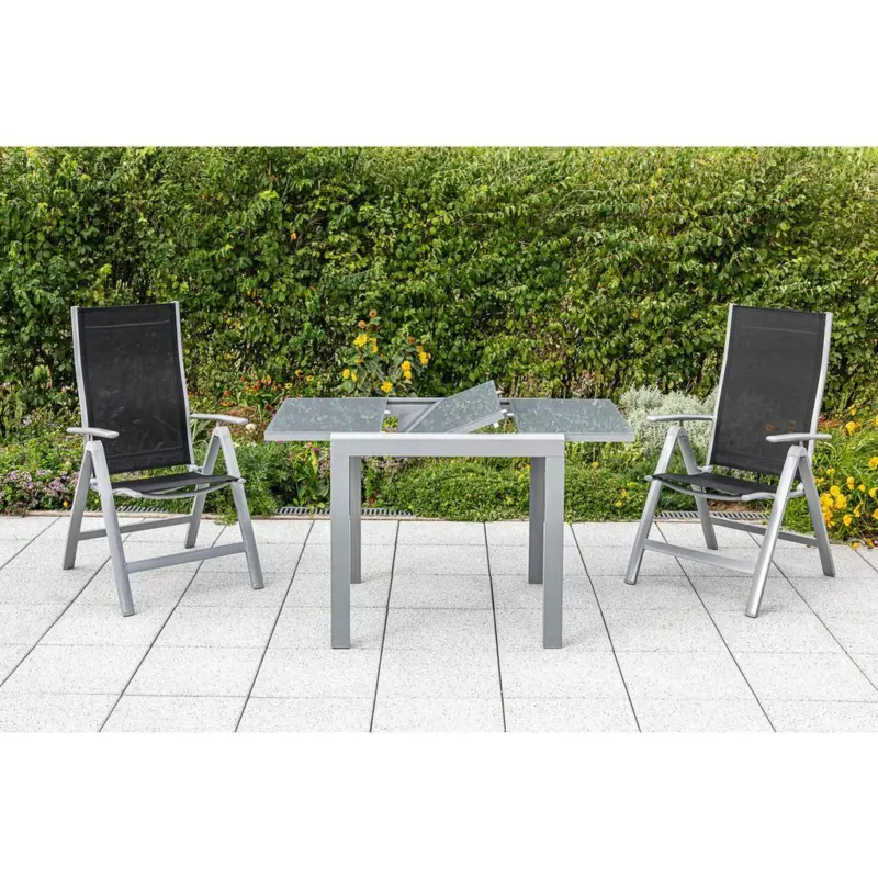 Gartentisch ausziehbar Semi Metall/Glas L: 80-120 cm