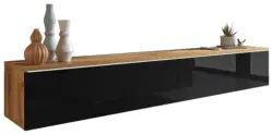 Lowboard ca. 180x30 cm mit LED Eiche Wotan/Schwarz