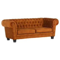 Chesterfield-Sofa in Flachgewebe Cognac
