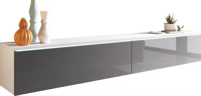 Lowboard ca. 180x30 cm mit LED Grau/Wei&szlig;