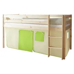Spielbett Malte Gr&uuml;n/Beige Kiefer massiv 90 cm Leiter