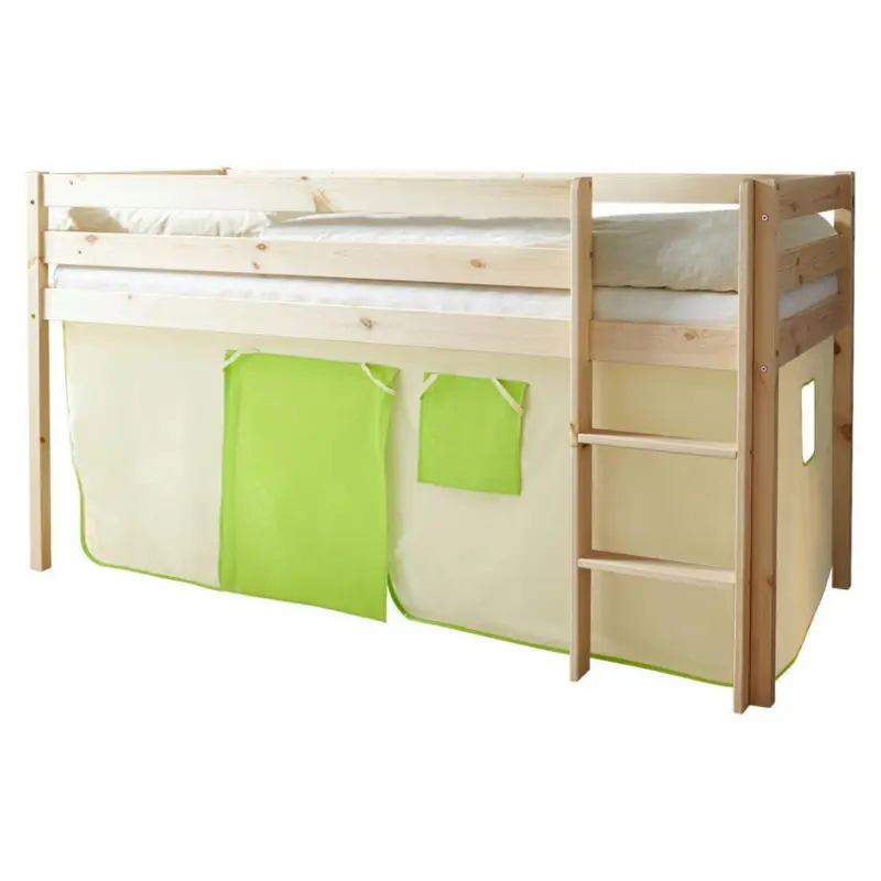 Spielbett Malte Gr&uuml;n/Beige Kiefer massiv 90 cm Leiter