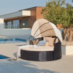 Sonneninsel Bali Schwarz/Beige Polyrattan, verstellbares Dach