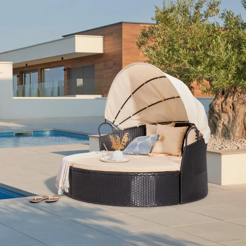 Sonneninsel Bali Schwarz/Beige Polyrattan, verstellbares Dach