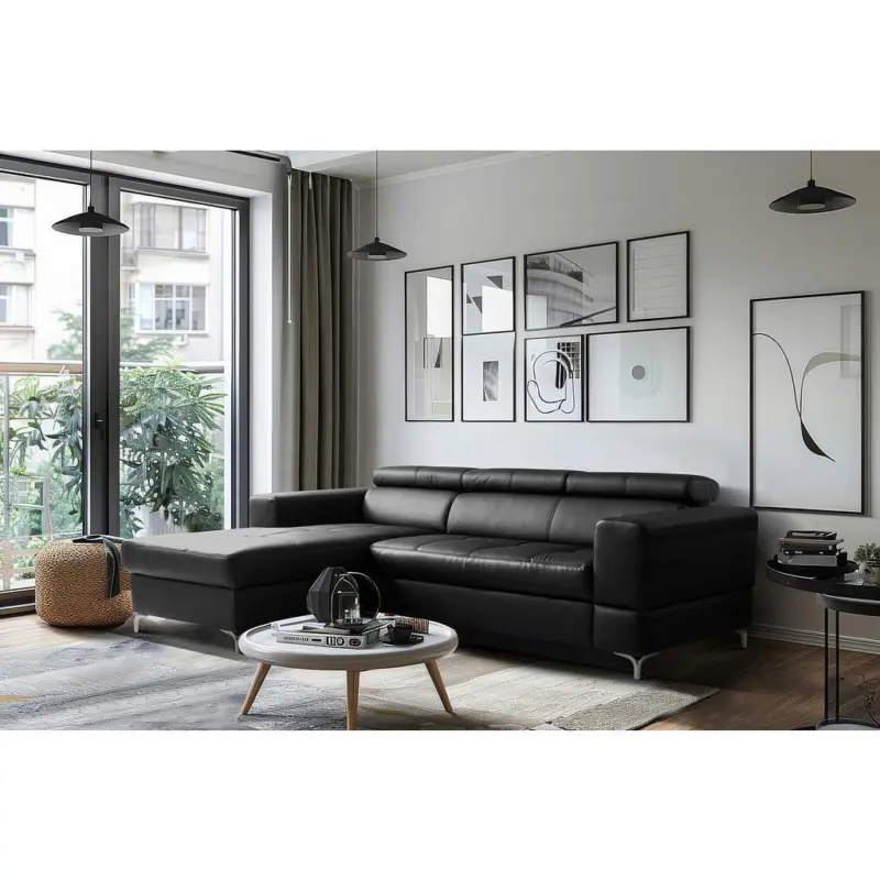 Ecksofa Torino Teilleder schwarz 173x247