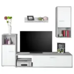 M&ouml;belix Wohnwand modern 4 -Teilig. Aran Betonoptik/Perlwei&szlig;