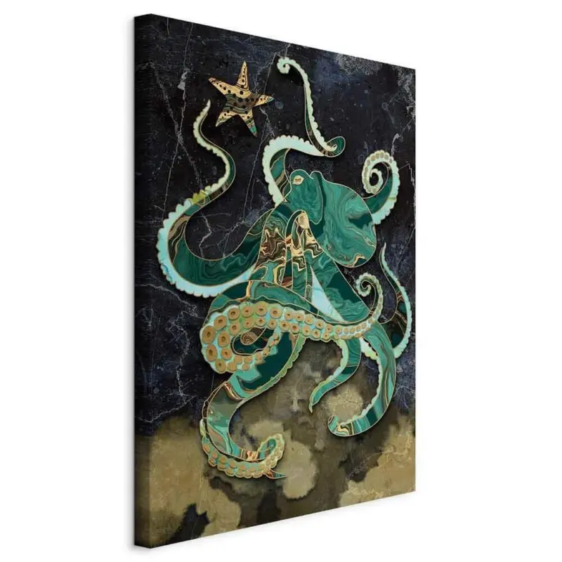 Leinwandbild Marble Octopus Schwarz Dunkelgr&uuml;n B: 60 cm