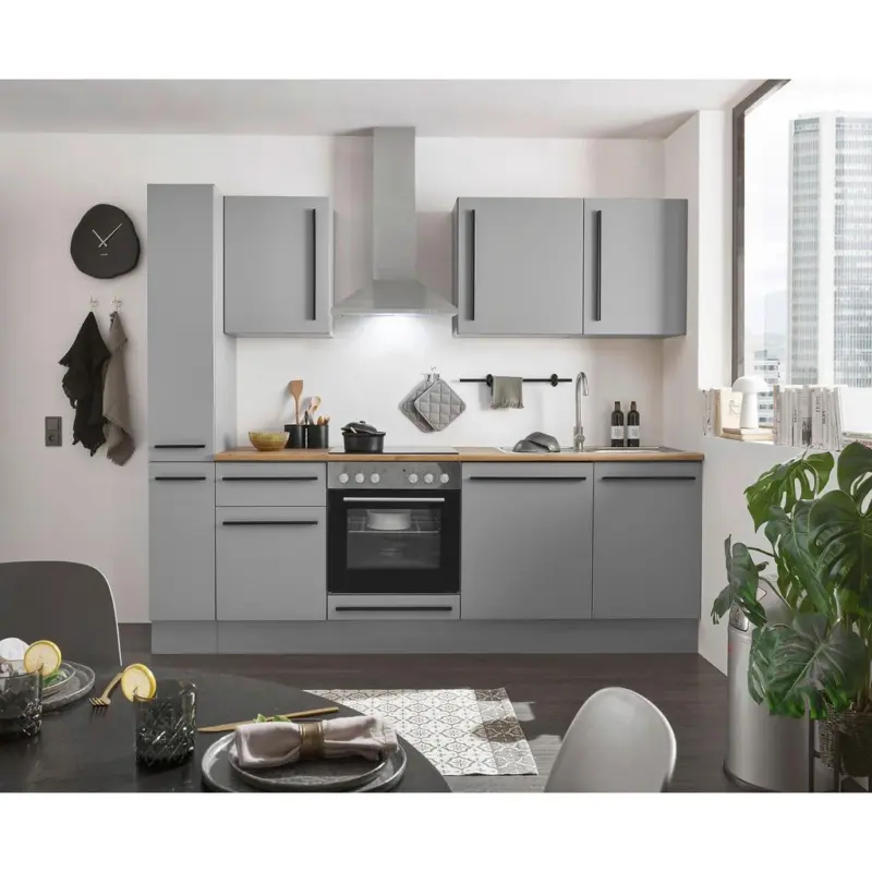 Einbauk&uuml;che K&uuml;chenblock M&ouml;belix Denver Grau B: 250 cm