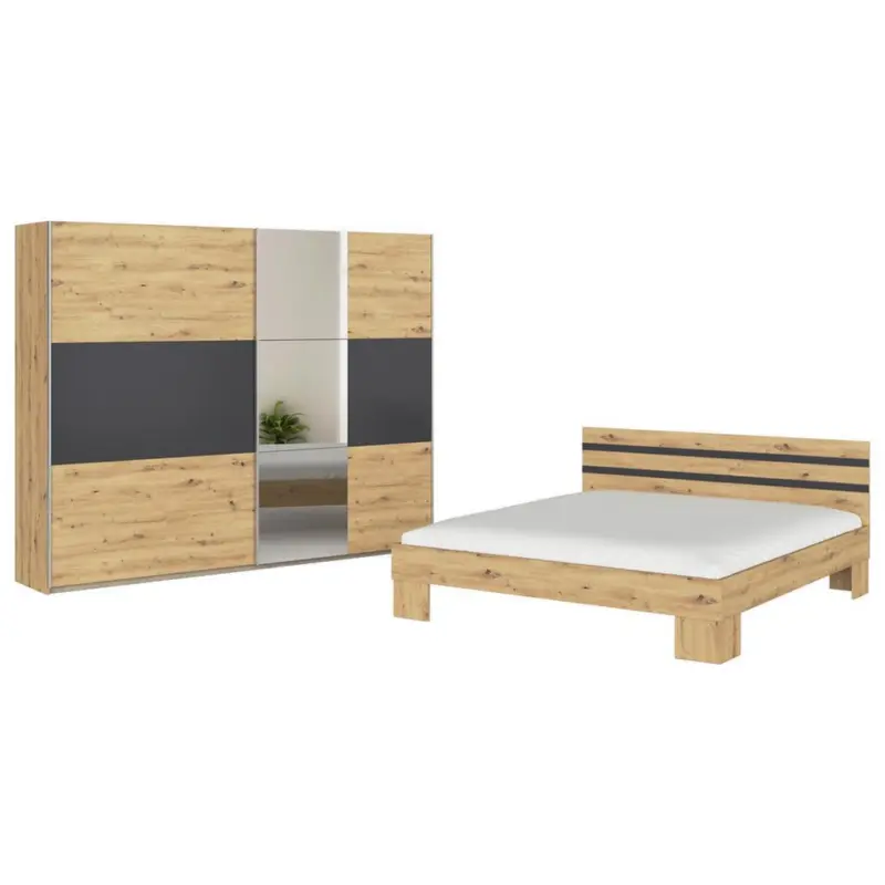 Schlafzimmer-Set Foster 4-Teilig Grau/Eiche Artisan