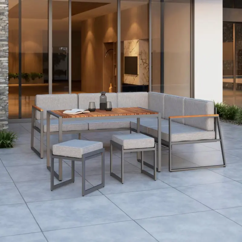 Loungegarnitur 5--Teilig Luzern Metall/Holz mit Kissen