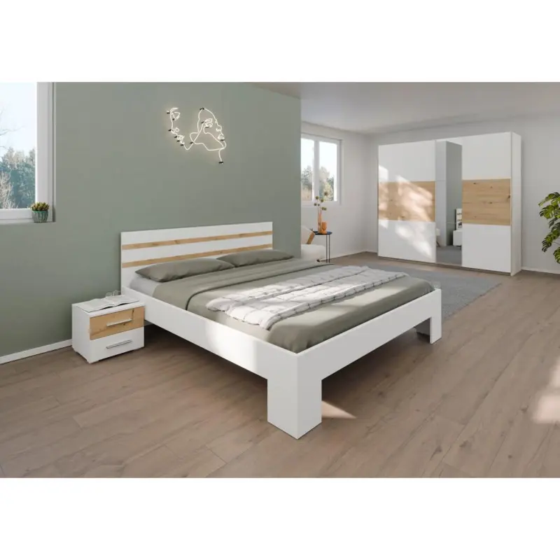 Schlafzimmer-Set Foster 4-Teilig Wei&szlig;/Eiche Artisan