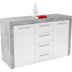 Kommode mit T&uuml;rd&auml;mpfer B 149cm Focus, Beton Optik/Wei&szlig;