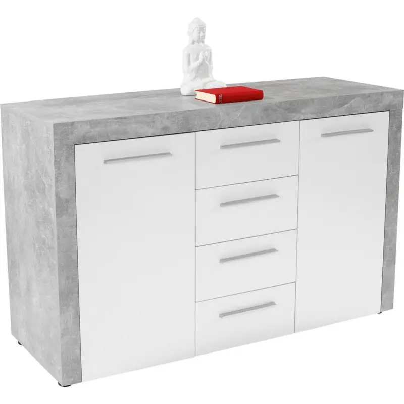Kommode mit T&uuml;rd&auml;mpfer B 149cm Focus, Beton Optik/Wei&szlig;