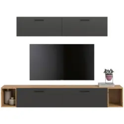 Wohnwand, The ONE 8, B: 150 cm Grau/Artisan Eiche Dekor