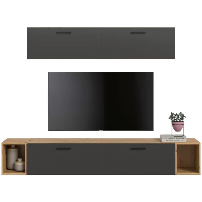 Wohnwand, The ONE 8, B: 150 cm Grau/Artisan Eiche Dekor