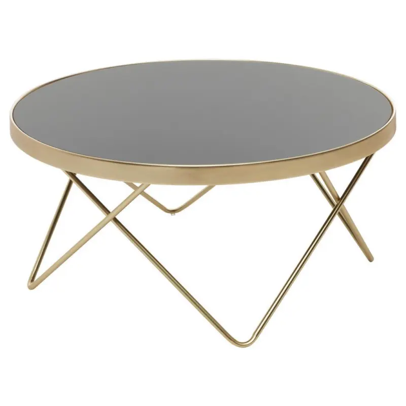 Couchtisch rund mit Glasplatte Dana, Schwarz/Goldfarben