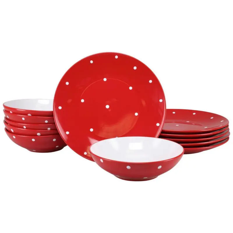 Tafelservice Polka Dots Rot/Wei&szlig;, 6 Pers., 12-teilig