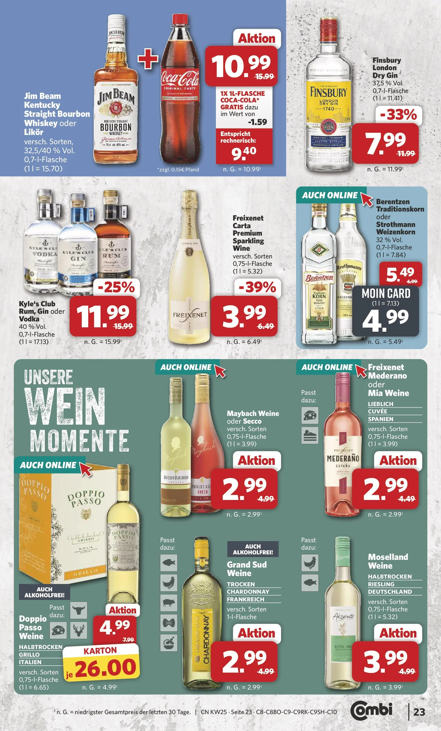 Combi Unsere Combi Wochenangebote (ab 15.06.2026) zum Blättern | Seite: 25 | Produkte: Doppio Passo, Vodka, Bourbon, Berentzen