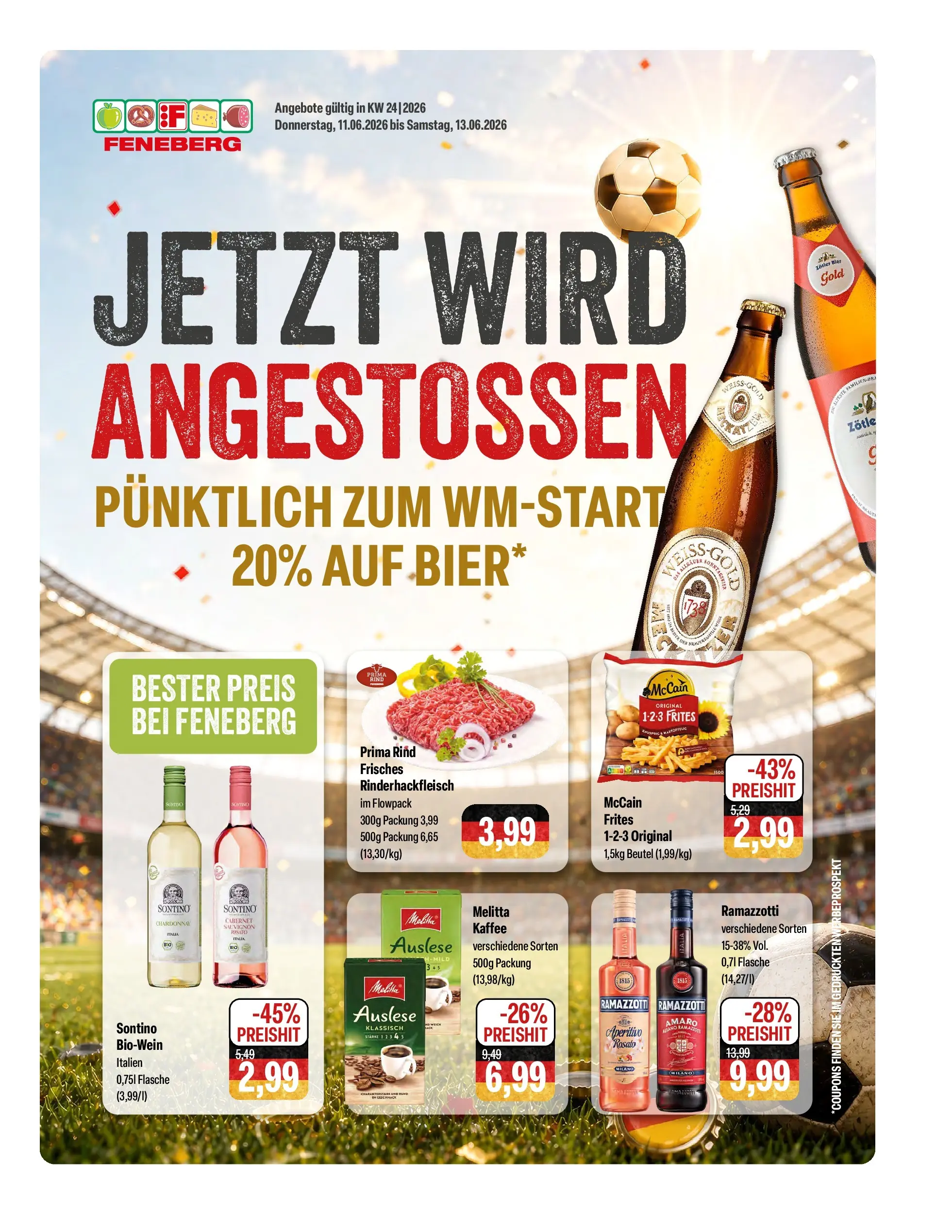 Feneberg Aktuelle Angebote (ab 11.06.2026) zum Blättern | Seite: 1 | Produkte: Melitta, Kaffee, McCain, Ramazzotti