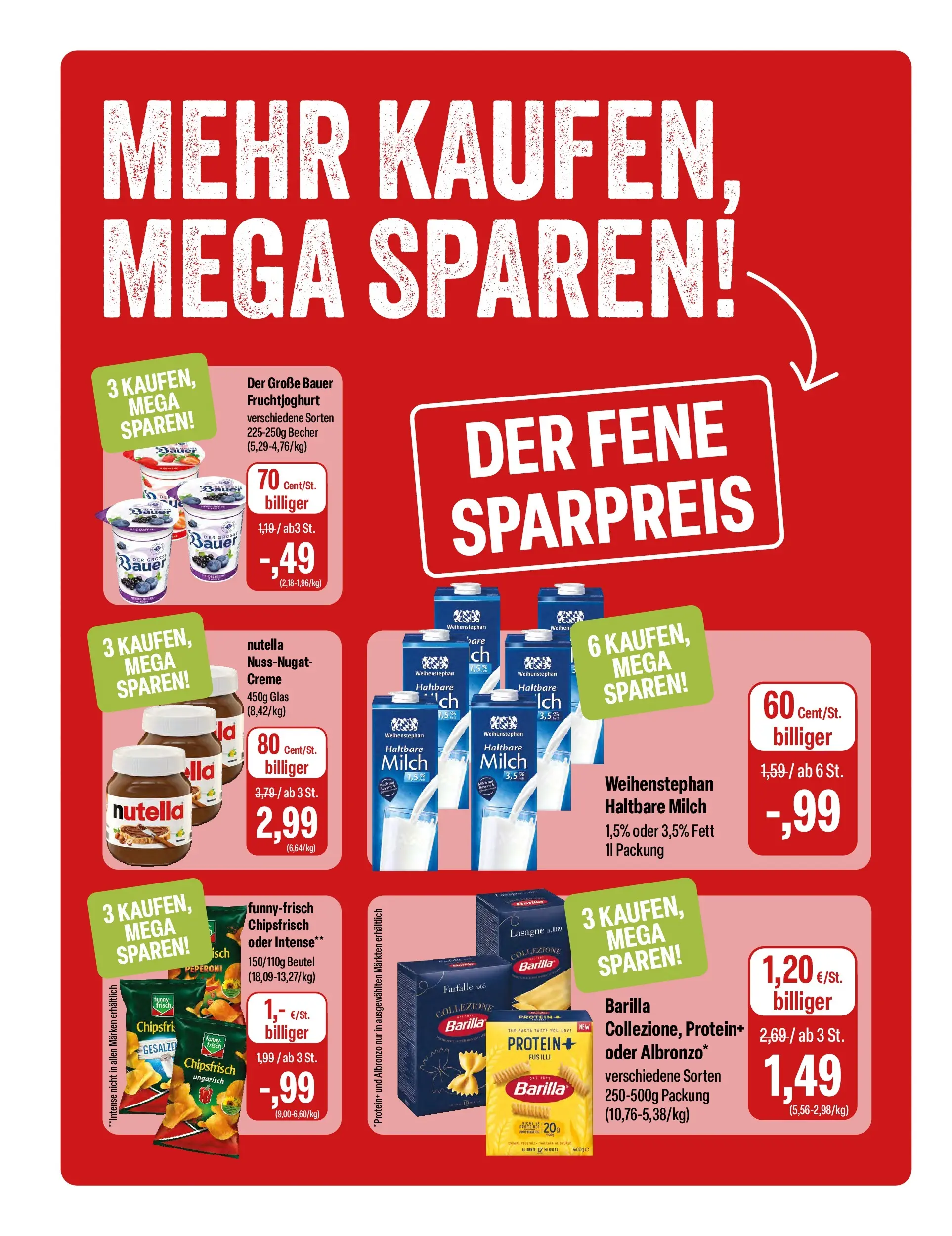 Feneberg Aktuelle Angebote (ab 11.06.2026) zum Blättern | Seite: 10 | Produkte: Barilla, Fruchtjoghurt, Nutella, Pasta