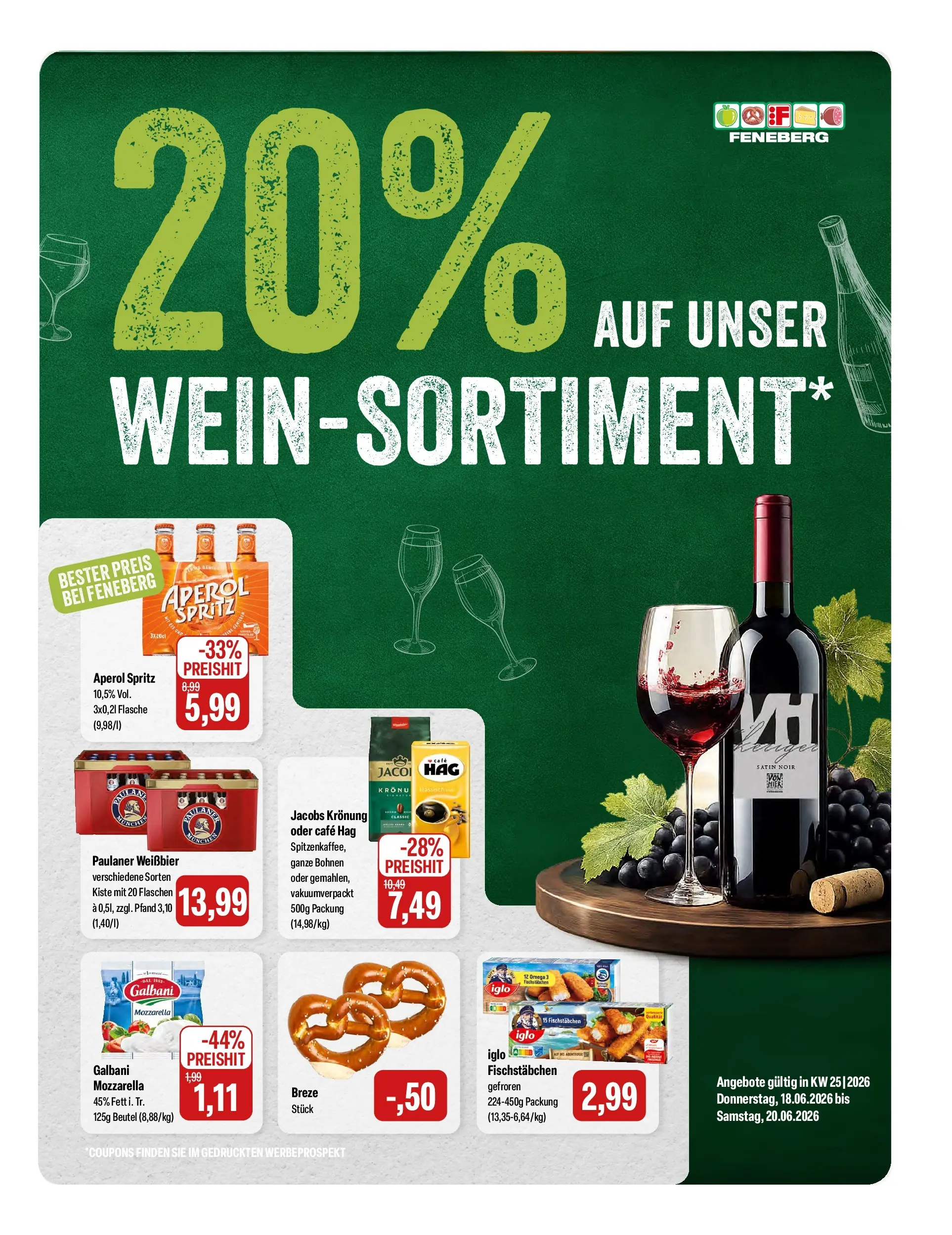 Feneberg Aktuelle Angebote (ab 18.06.2026) zum Blättern | Seite: 1 | Produkte: Weißbier, Iglo, Aperol, Paulaner