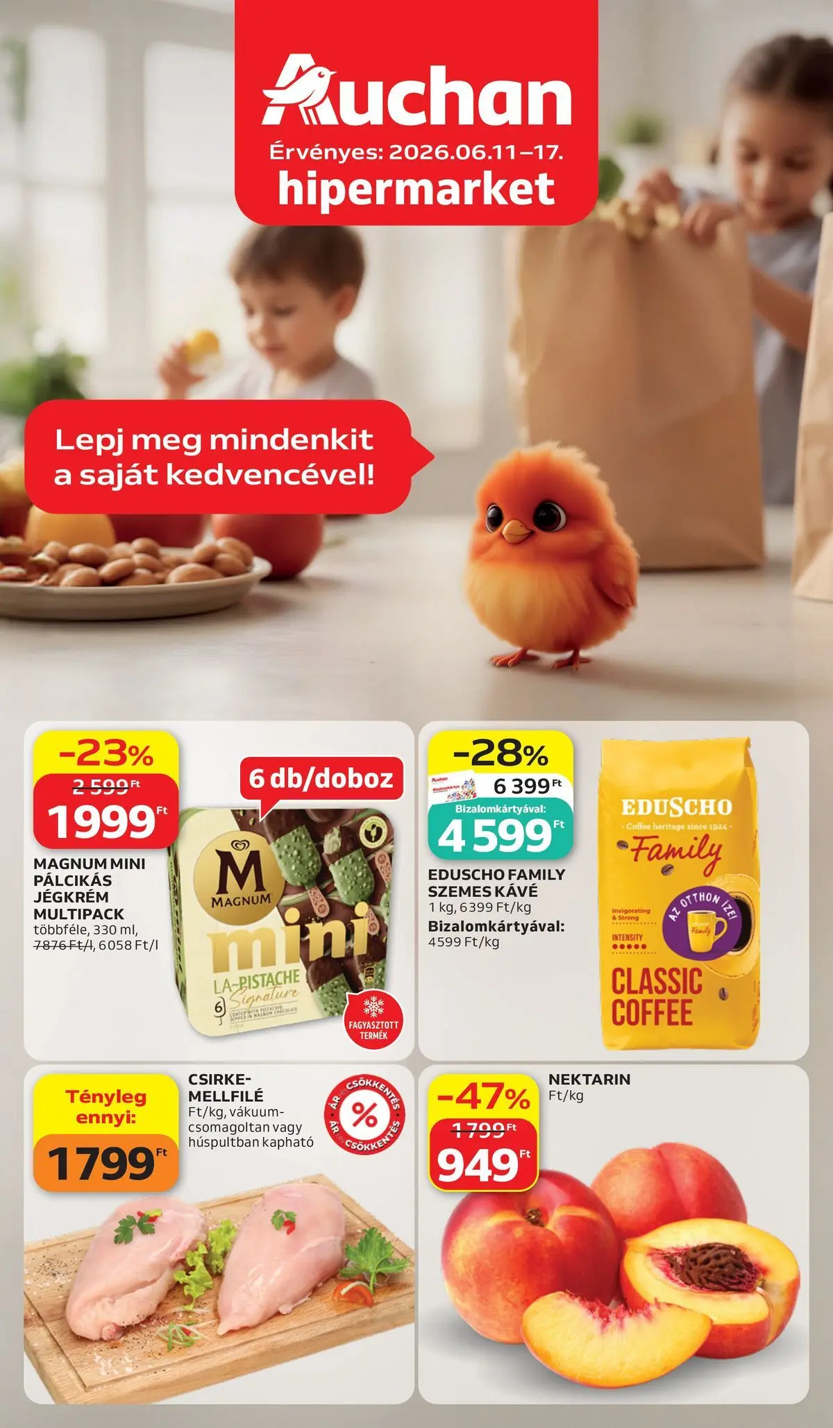 Auchan - Auchan újság érvényessége 2026.06.17-ig - 2026.06.10. -tól/töl > akció, lapozható szórólap 🛍️ | Oldal: 1 | Termékek: Nektarin, Kávé, Szemes kávé, Jégkrém
