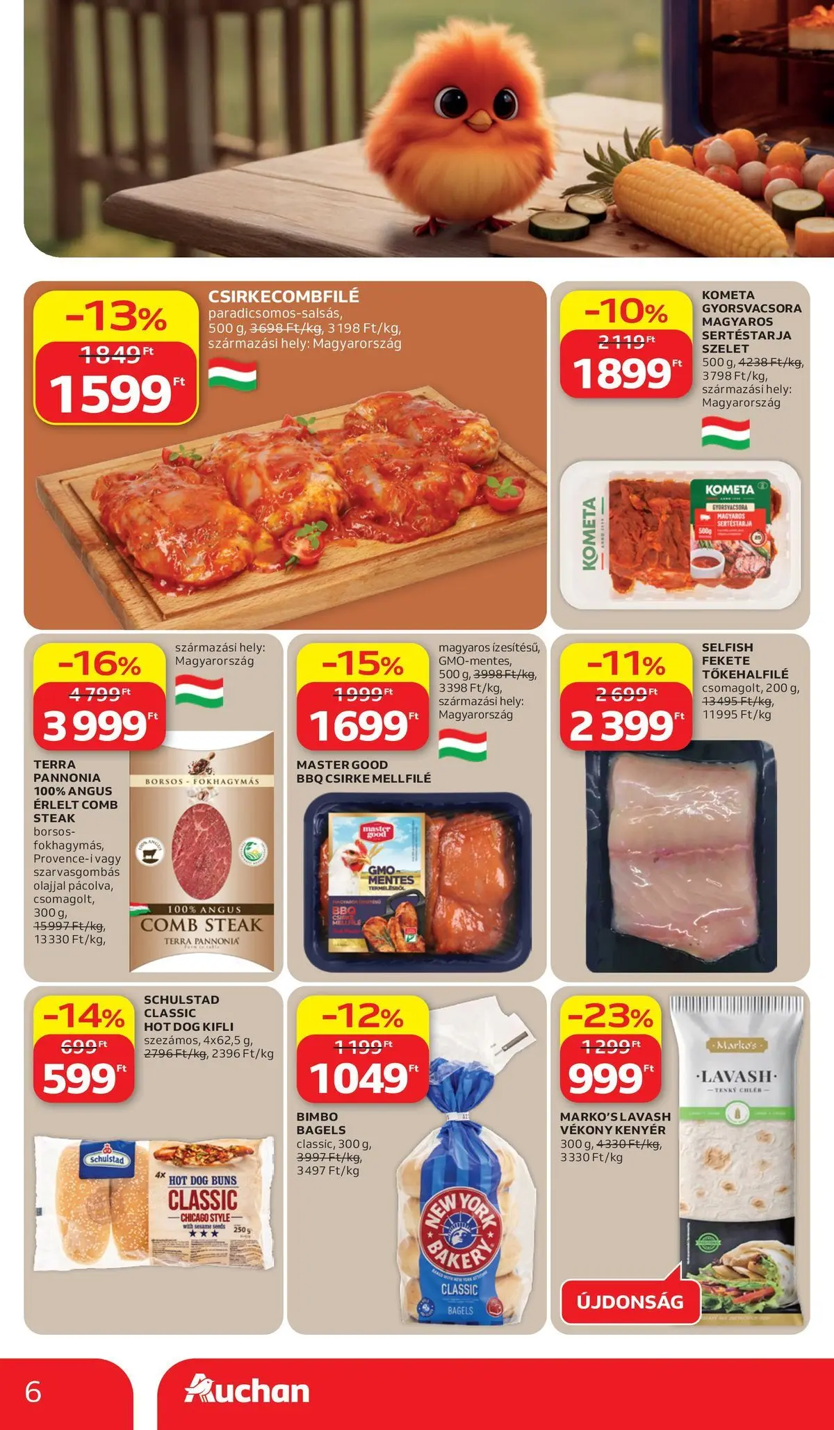 Auchan - Auchan újság érvényessége 2026.06.17-ig - 2026.06.10. -tól/töl > akció, lapozható szórólap 🛍️ | Oldal: 6 | Termékek: Sertéstarja, Hot dog, Kifli, Kenyér