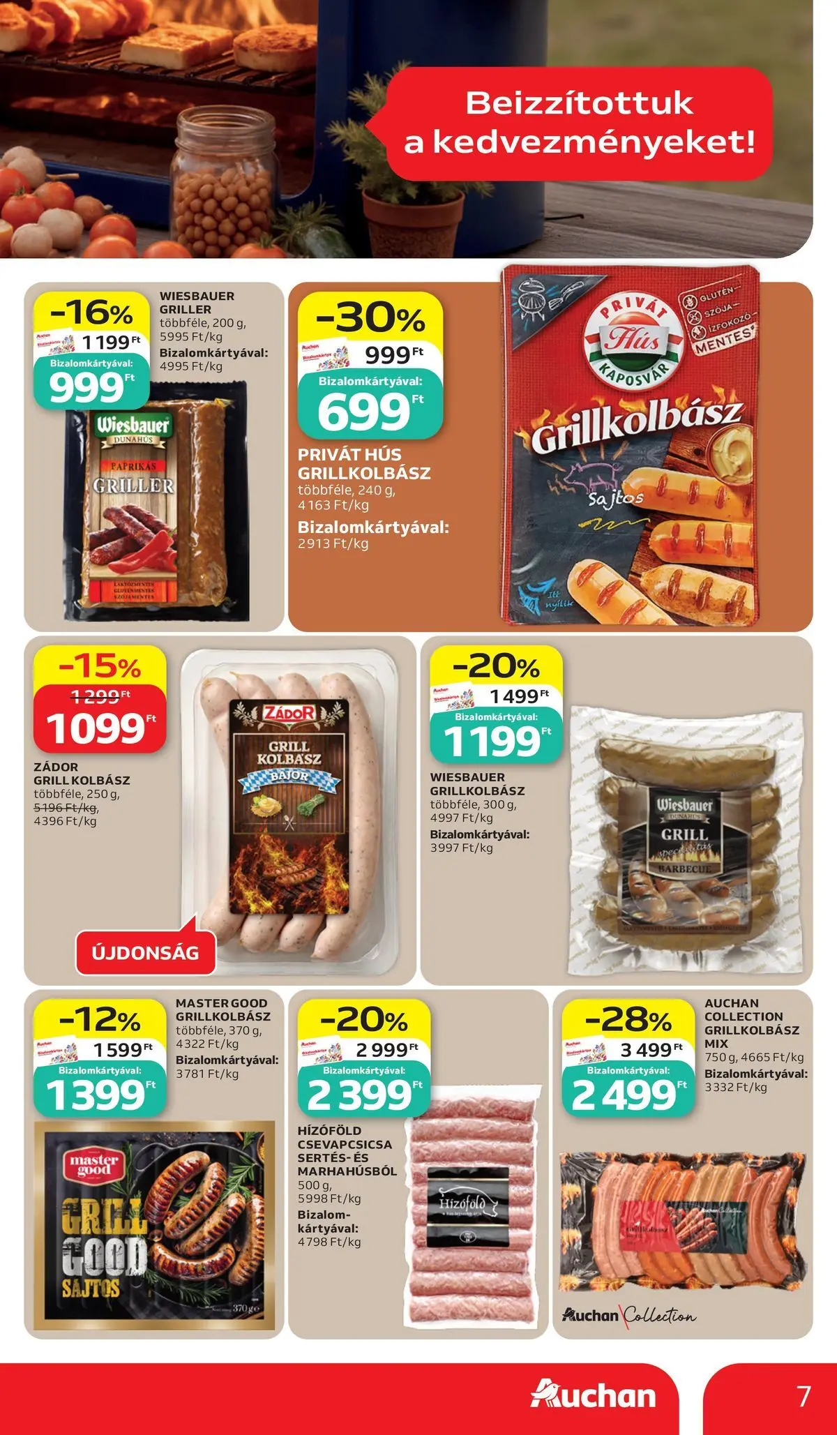 Auchan - Auchan újság érvényessége 2026.06.17-ig - 2026.06.10. -tól/töl > akció, lapozható szórólap 🛍️ | Oldal: 7 | Termékek: Kolbász, Grillkolbász, Hús, Grill
