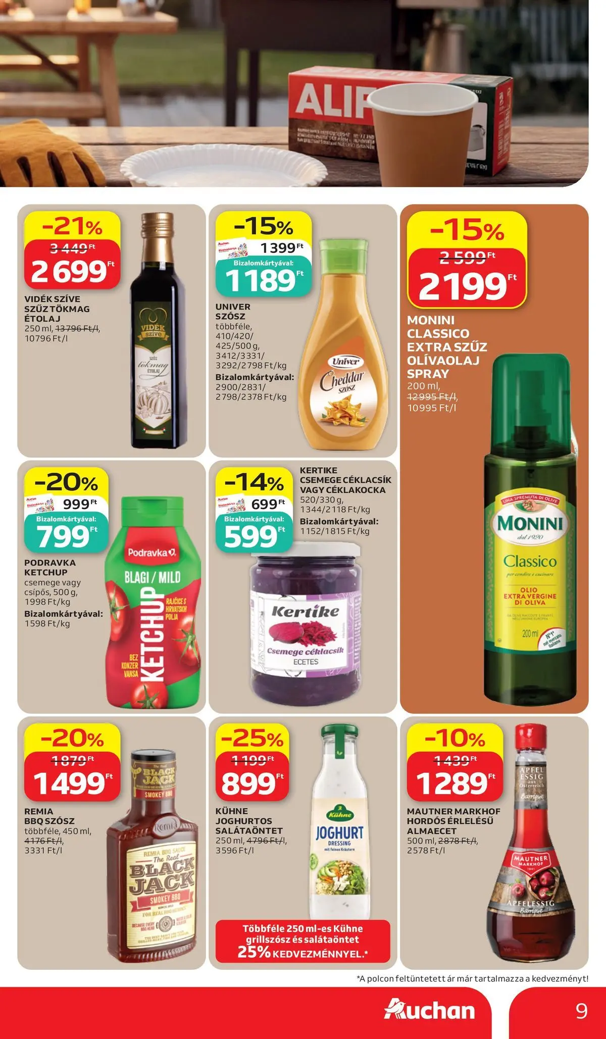 Auchan - Auchan újság érvényessége 2026.06.17-ig - 2026.06.10. -tól/töl > akció, lapozható szórólap 🛍️ | Oldal: 9 | Termékek: Almaecet, Cheddar, Ketchup, Szósz