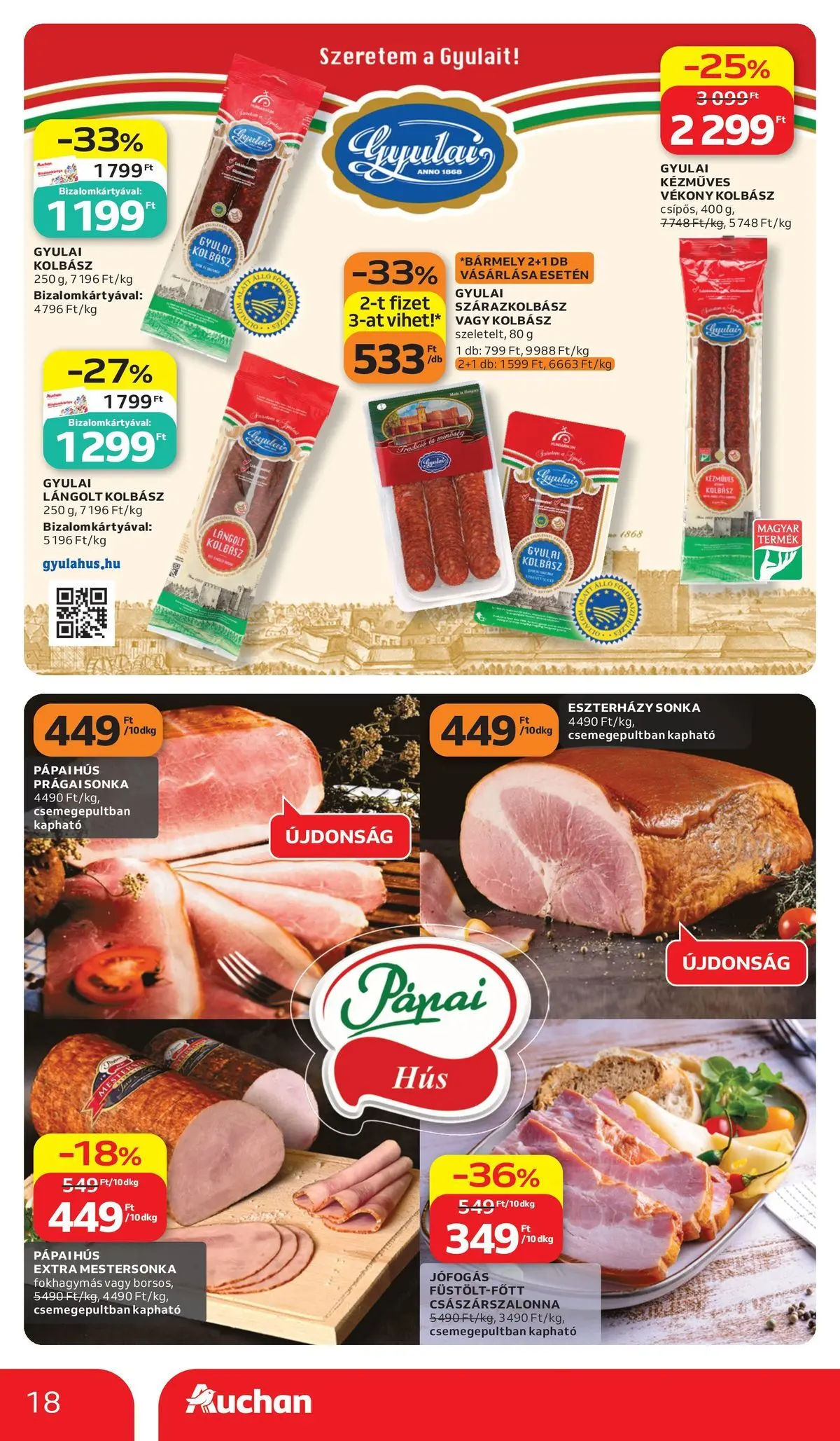 Auchan - Auchan újság érvényessége 2026.06.17-ig - 2026.06.10. -tól/töl > akció, lapozható szórólap 🛍️ | Oldal: 18 | Termékek: Kolbász, Hús, Sonka, Lángolt kolbász