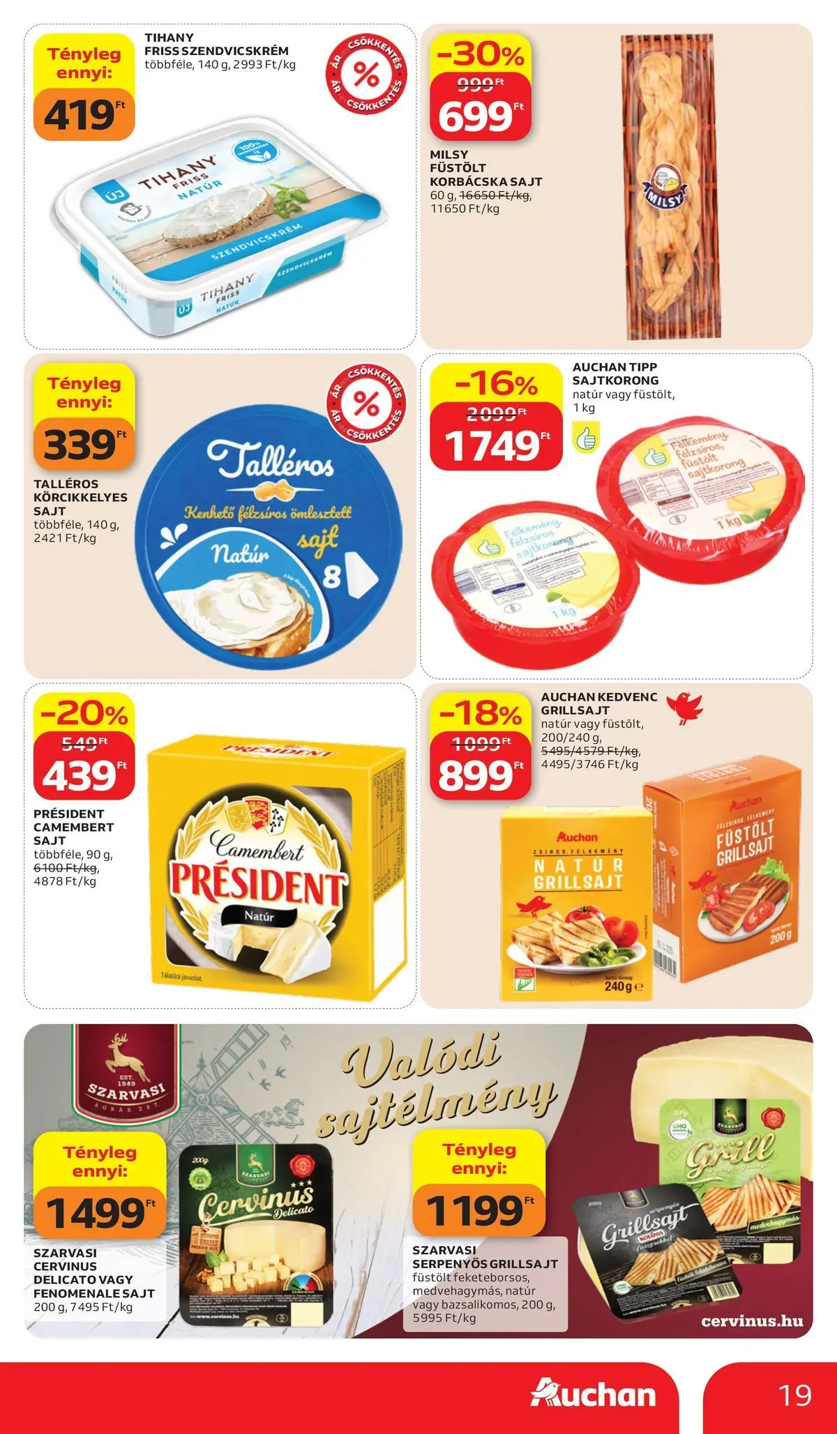 Auchan - Auchan újság érvényessége 2026.06.17-ig - 2026.06.10. -tól/töl > akció, lapozható szórólap 🛍️ | Oldal: 19 | Termékek: Grillsajt, Tihany, Sajt, Camembert