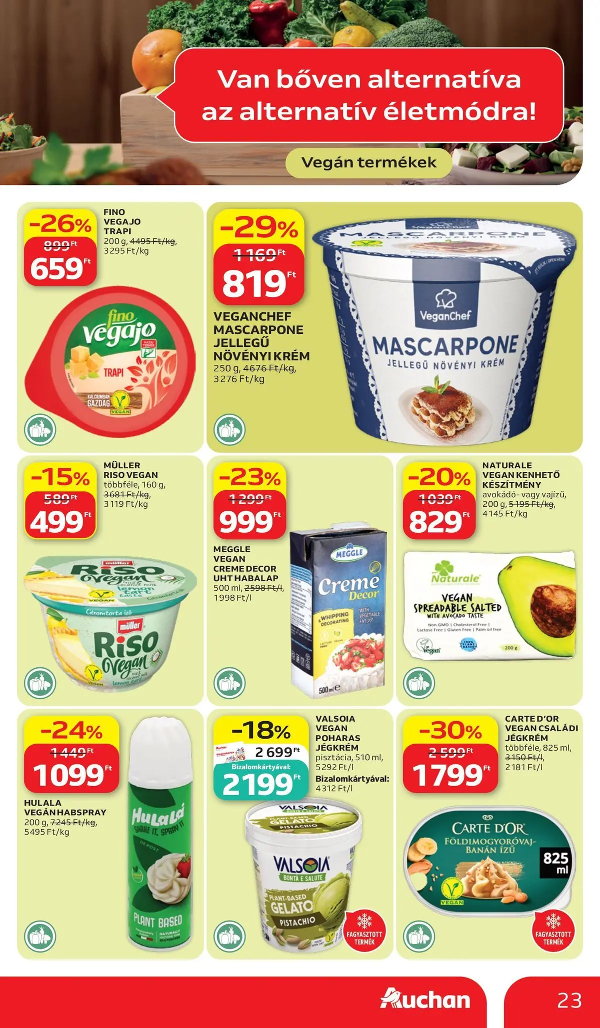 Auchan - Auchan újság érvényessége 2026.06.17-ig - 2026.06.10. -tól/töl > akció, lapozható szórólap 🛍️ | Oldal: 23 | Termékek: Vegán termékek, Banán, Vegán, Avokádó
