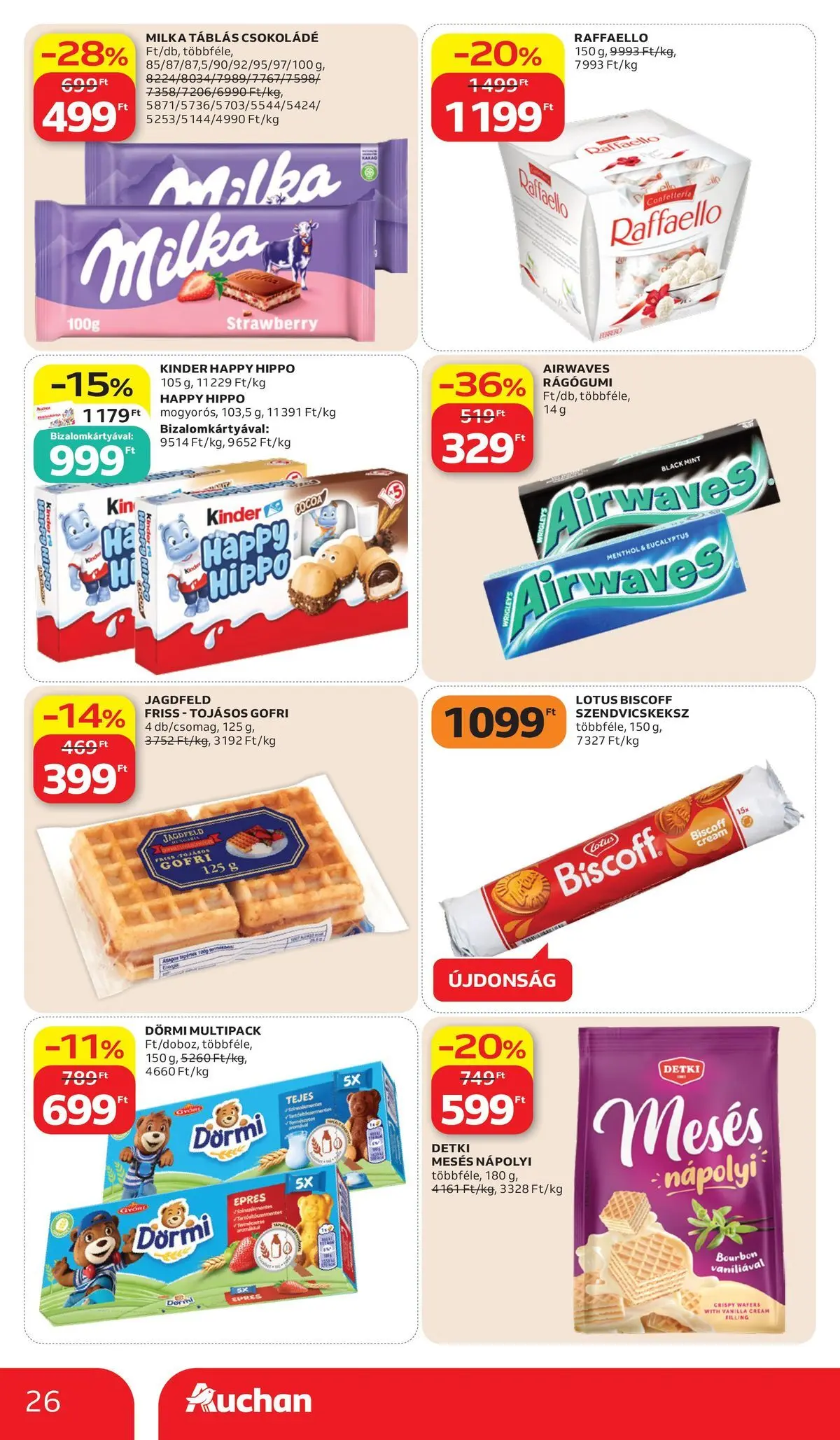 Auchan - Auchan újság érvényessége 2026.06.17-ig - 2026.06.10. -tól/töl > akció, lapozható szórólap 🛍️ | Oldal: 26 | Termékek: Raffaello, Bourbon, Csokoládé, Nápolyi