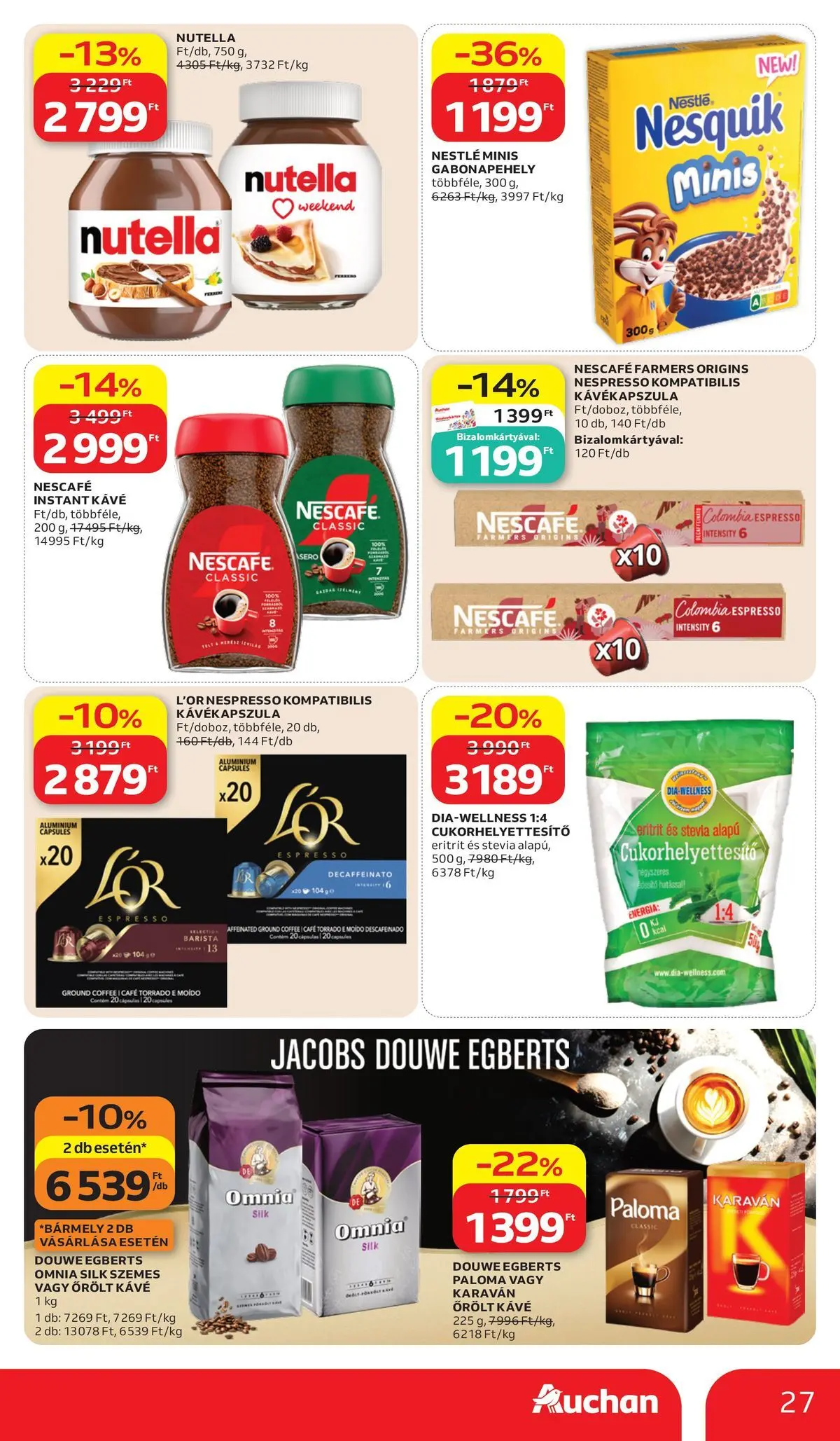 Auchan - Auchan újság érvényessége 2026.06.17-ig - 2026.06.10. -tól/töl > akció, lapozható szórólap 🛍️ | Oldal: 27 | Termékek: Nutella, Nesquik, Őrölt kávé, Instant kávé