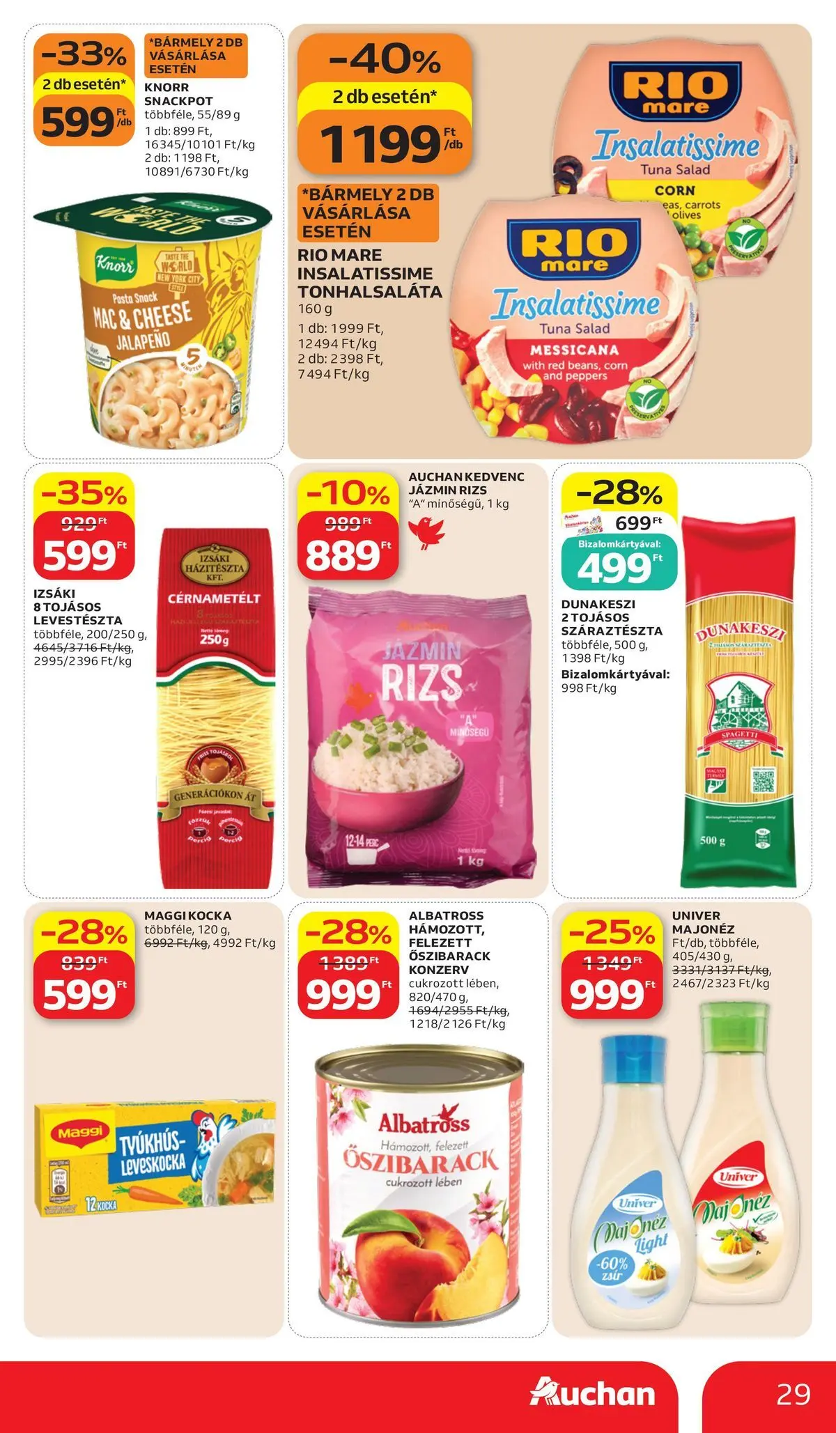 Auchan - Auchan újság érvényessége 2026.06.17-ig - 2026.06.10. -tól/töl > akció, lapozható szórólap 🛍️ | Oldal: 29 | Termékek: Spagetti, Leveskocka, Rizs, Majonéz