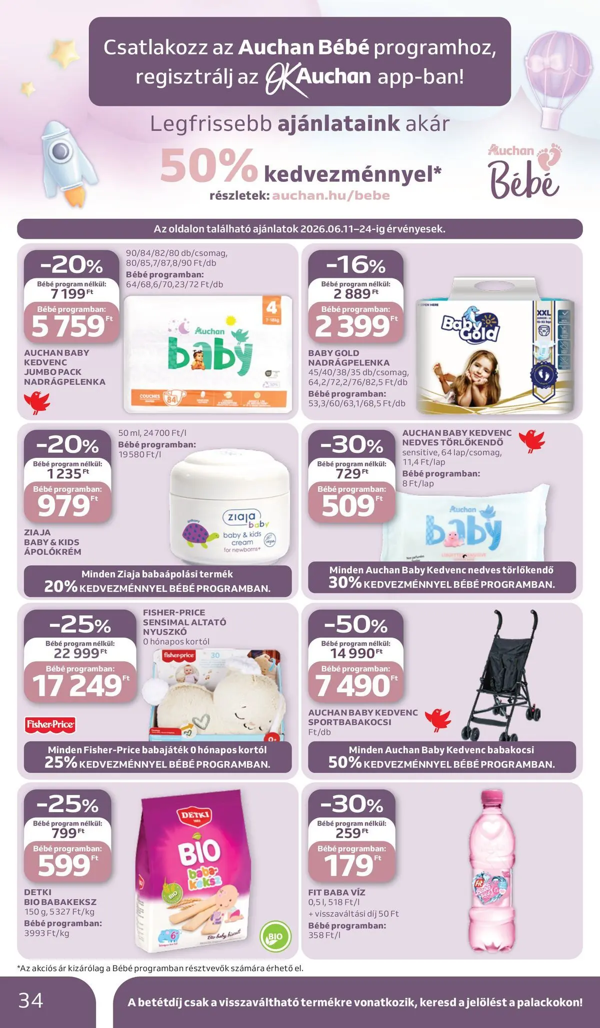 Auchan - Auchan újság érvényessége 2026.06.17-ig - 2026.06.10. -tól/töl > akció, lapozható szórólap 🛍️ | Oldal: 34 | Termékek: Törlőkendő, Nedves törlőkendő, Babakocsi