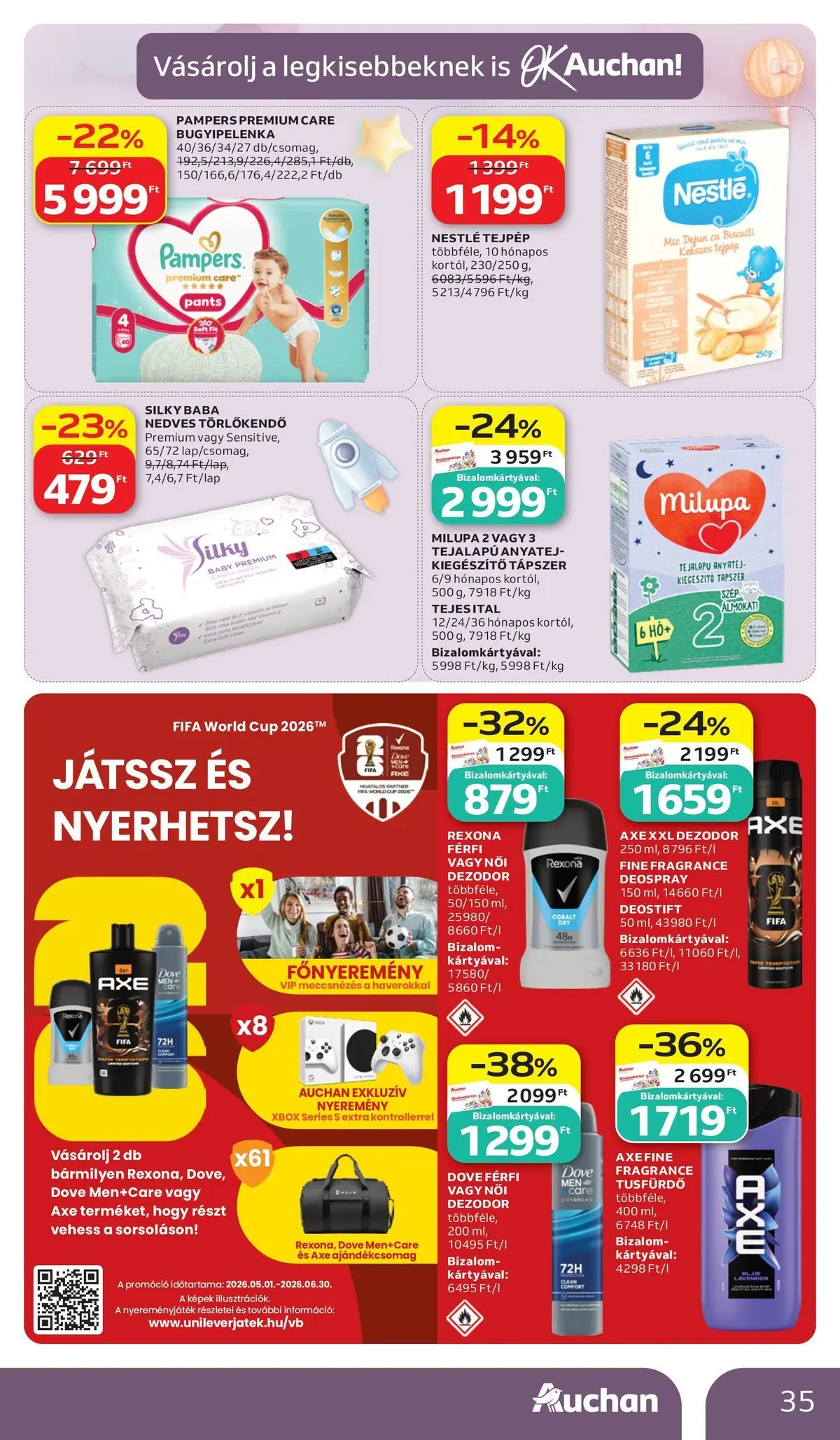 Auchan - Auchan újság érvényessége 2026.06.17-ig - 2026.06.10. -tól/töl > akció, lapozható szórólap 🛍️ | Oldal: 35 | Termékek: Pampers, Xbox, Nedves törlőkendő, Dezodor