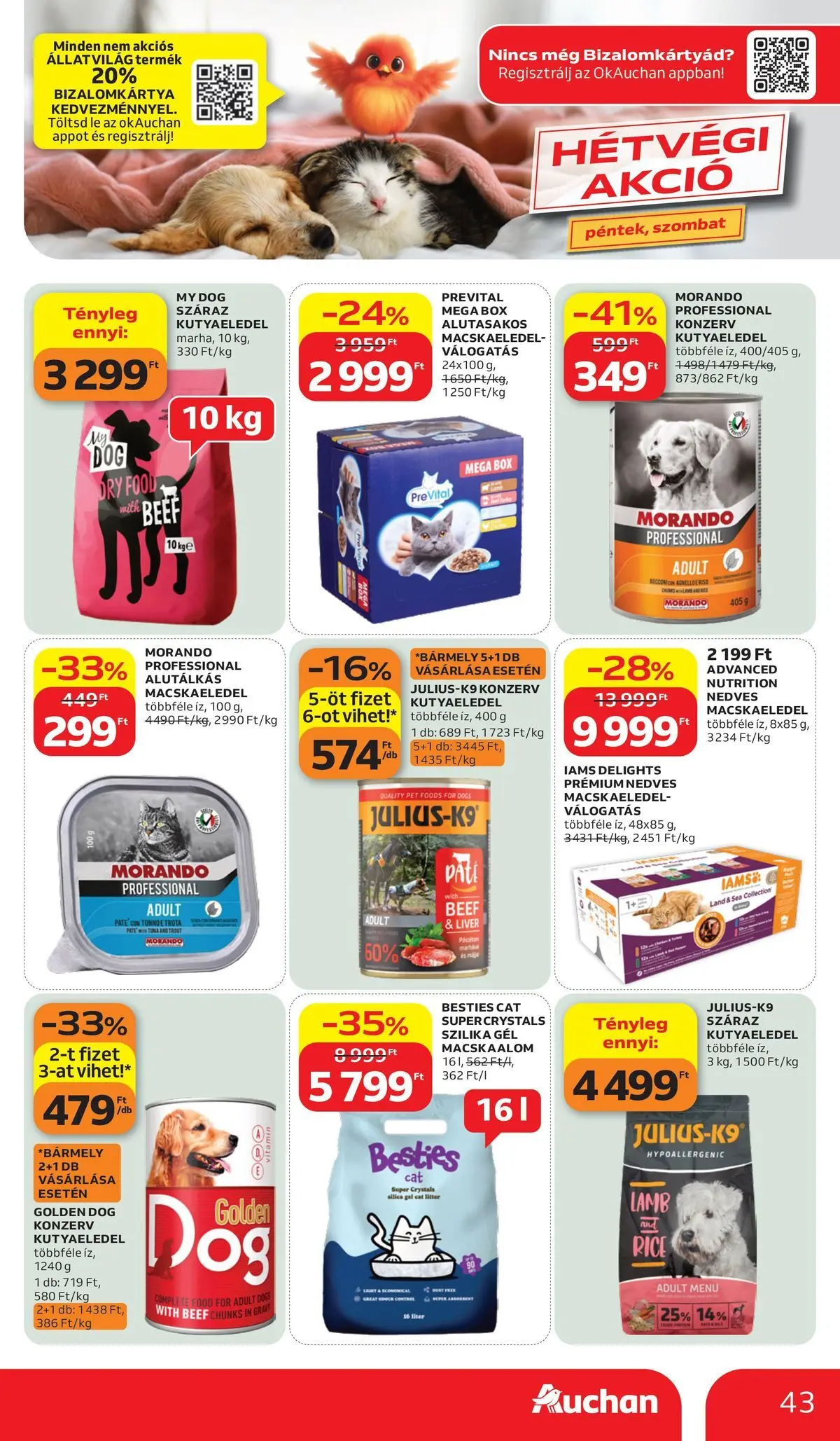 Auchan - Auchan újság érvényessége 2026.06.17-ig - 2026.06.10. -tól/töl > akció, lapozható szórólap 🛍️ | Oldal: 43 | Termékek: Macskaalom, Macskaeledel, Kutyaeledel