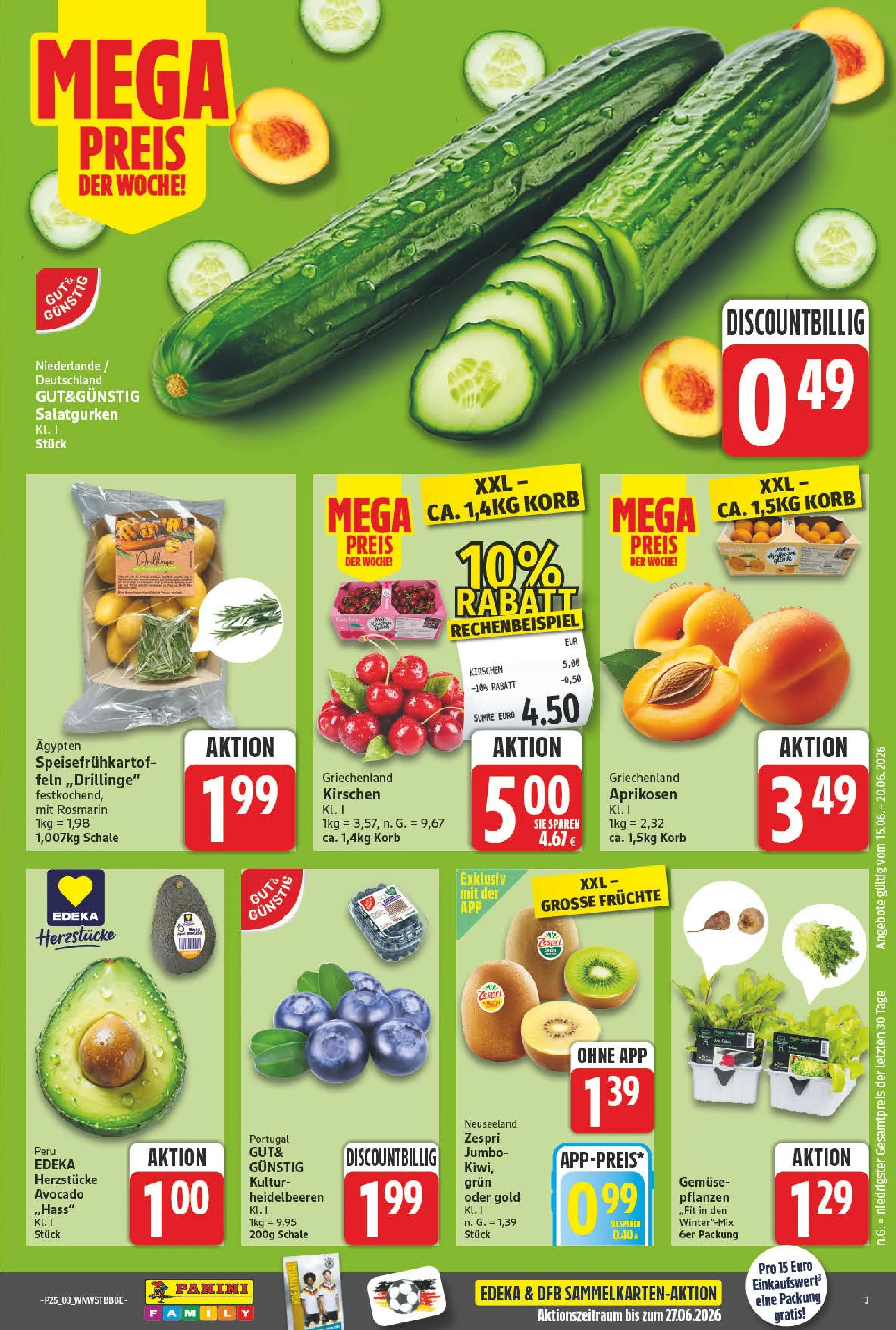 Angebote - Wochenangebote (ab 14.06.2026) zum Blättern | Seite: 3 | Produkte: Kirschen, Heidelbeeren, Avocado, Gemüse