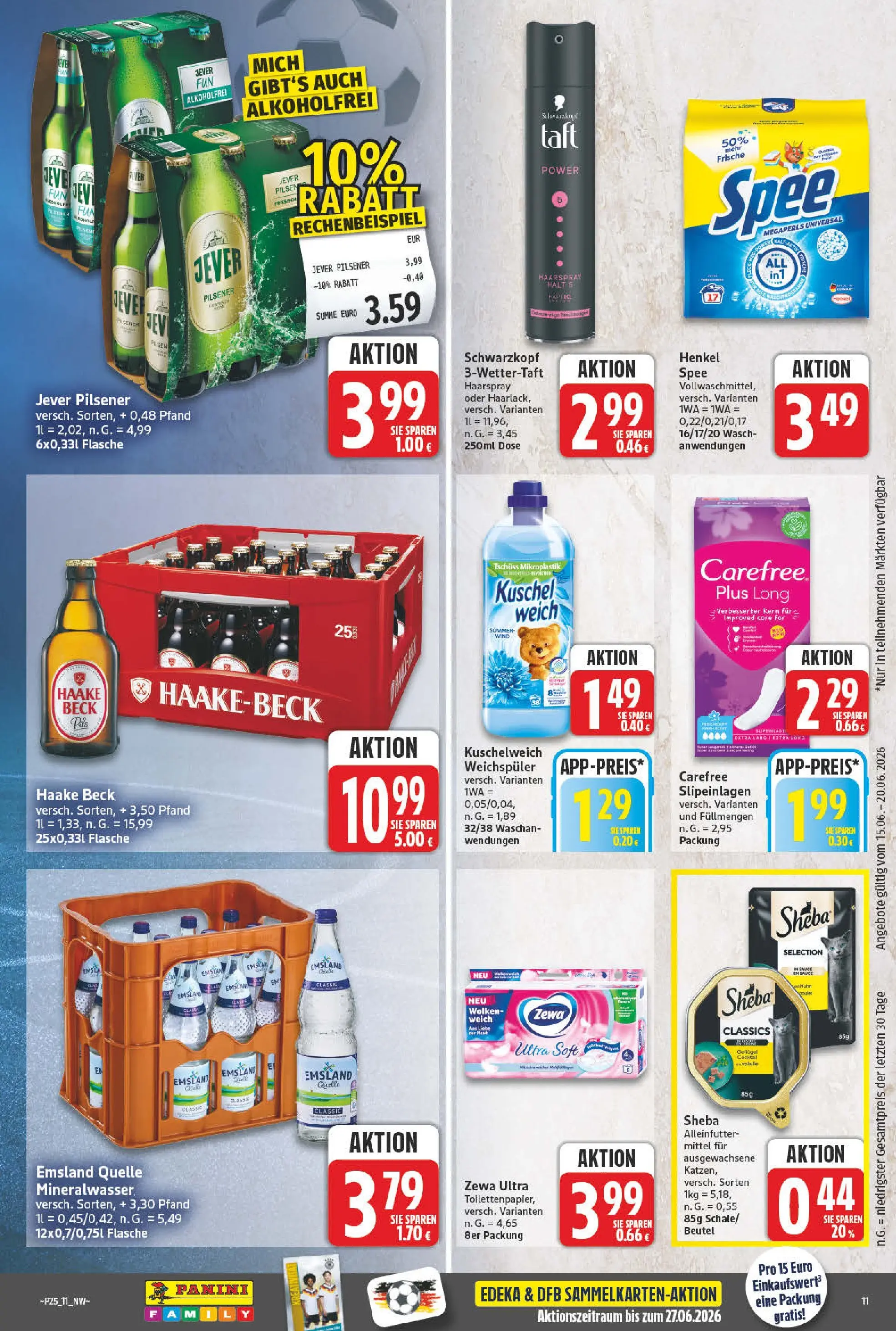 Angebote - Wochenangebote (ab 14.06.2026) zum Blättern | Seite: 11 | Produkte: Pils, Mineralwasser, Spee, Weichspüler