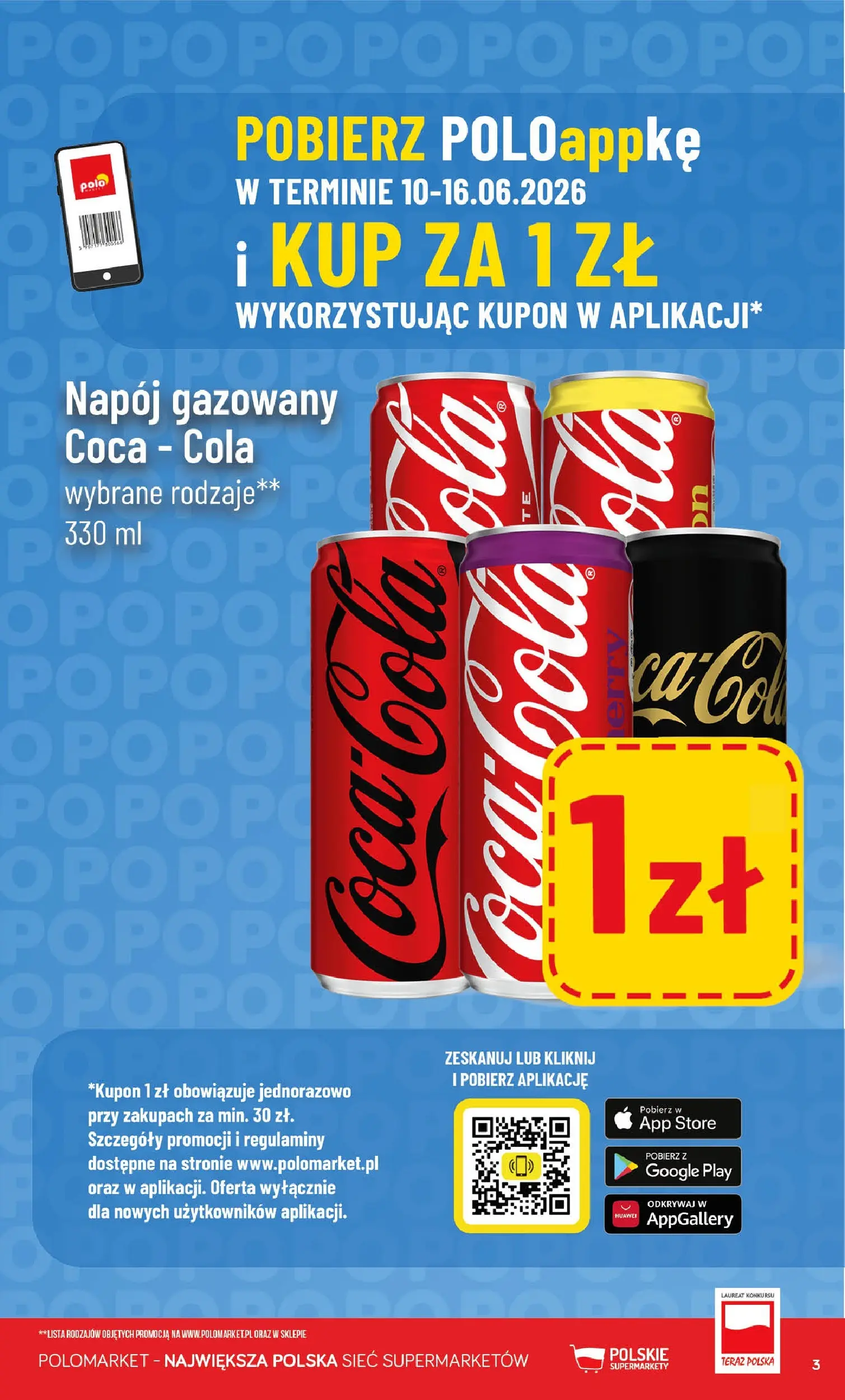 Nowa POLOmarket gazetka od jutra 10.06.2026 | Strona: 3 | Produkty: Coca cola