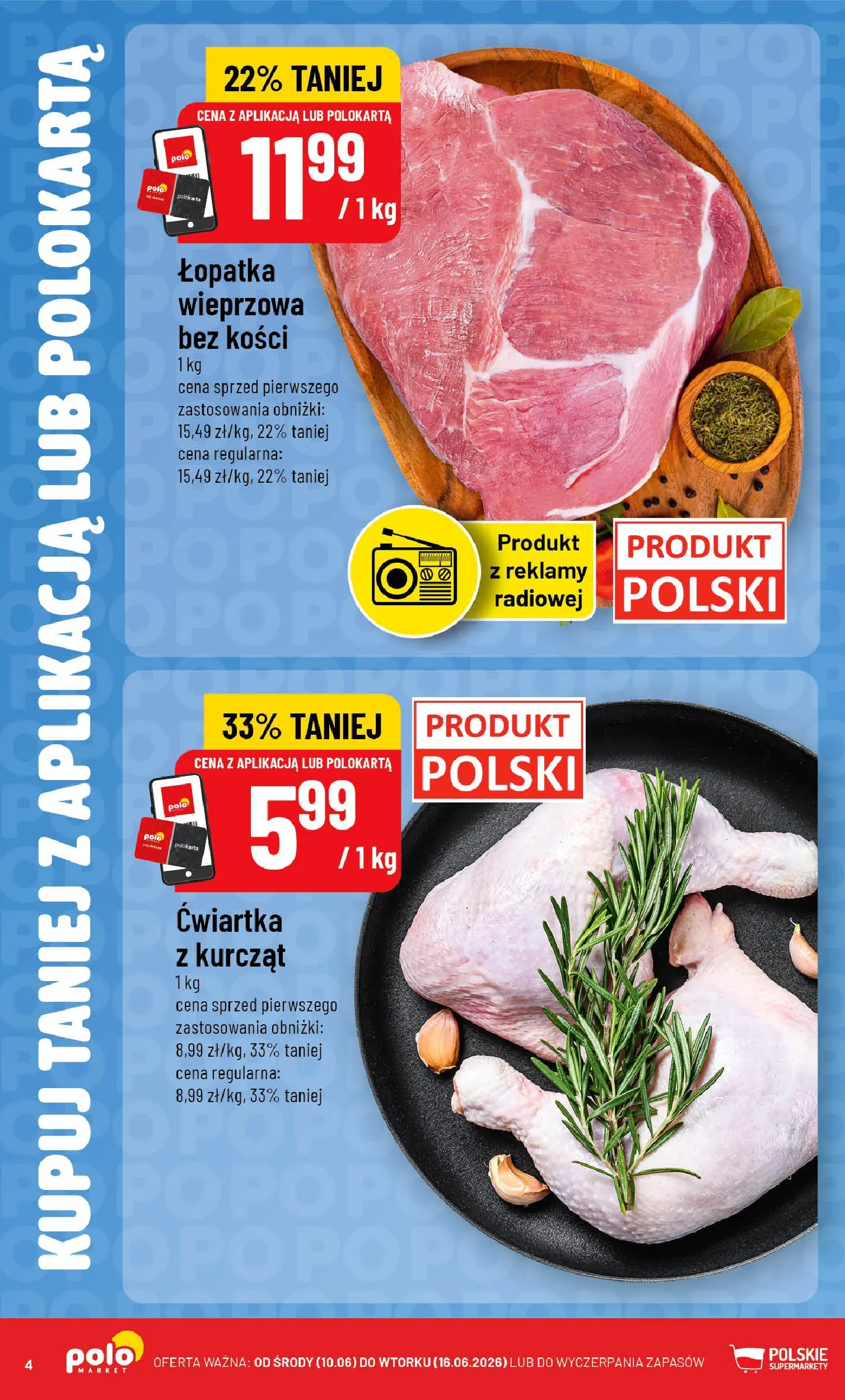 Nowa POLOmarket gazetka od jutra 10.06.2026 | Strona: 4 | Produkty: Łopatka wieprzowa